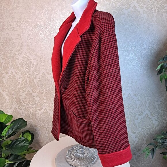 Willow Ridge Red and Black Houndstooth Patterned Jacket 1 Button Closure EUC - Picture 5 of 10